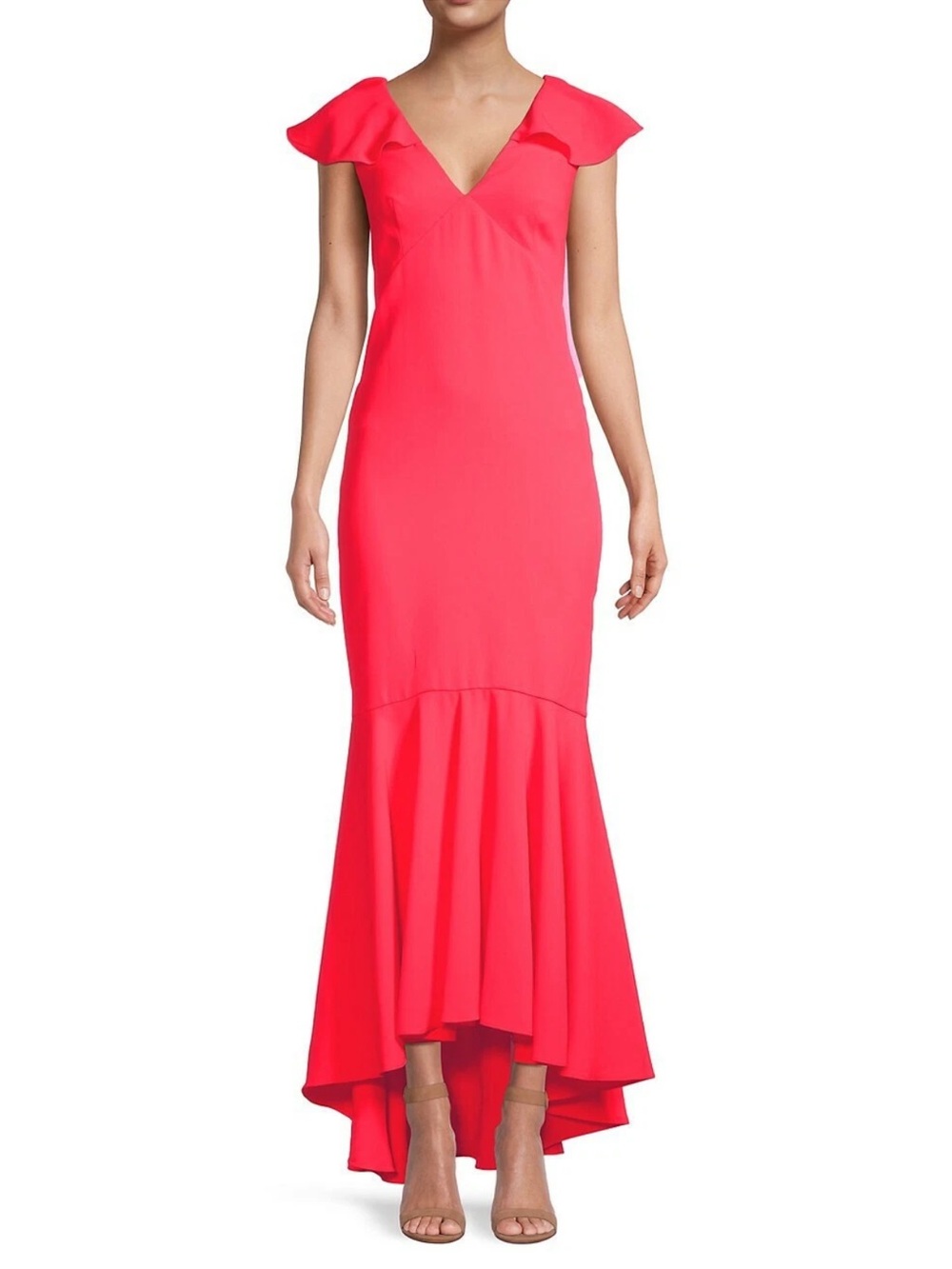 Sachin & Babi Mason Ruffle High-Low Gown, Flutter sleeves, Size 18, $795
